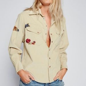 Free People Corduroy Top Harley Floral Snap Button